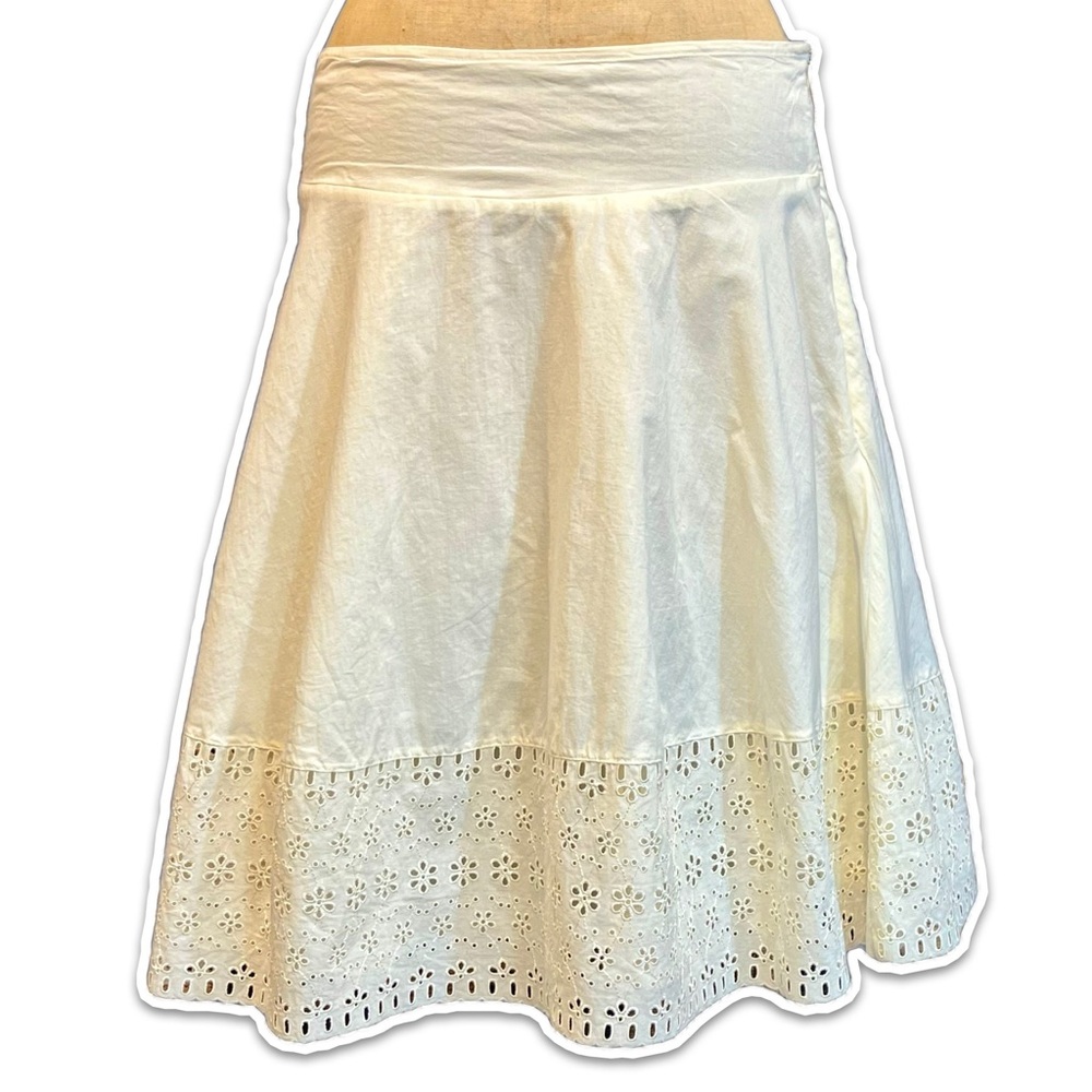Eyelet lace buttercream midi full‎ a-line skirt cottagecore prairie boho y2k - Picture 3 of 14